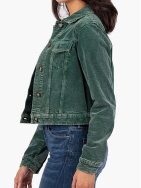 NWT KUT From The Kloth Julie Corduroy Crop Trucker Coat Jacket Blue Teal XS